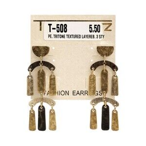 Trendz Tritone Textured Metal Drop Dangle Fashion Earrings Gold Silver Black
